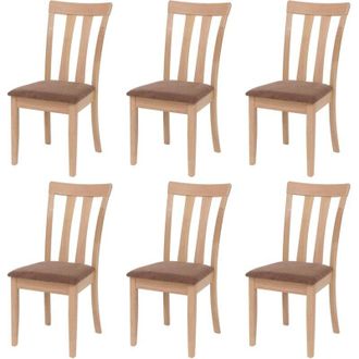 Hhg Juego De 6 Sillas De Comedor Hhg-451, Silla De Cocina, Tela/tejido, Madera Maciza, Estructura En Color Natural, Marr&oacute;n