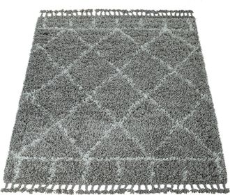 Paco Home Paco Home - Alfombra Pelo Largo Gris Sal&oacute;n Motivo Oriental Estilo Bereber Shaggy Suave 160x230 Cm