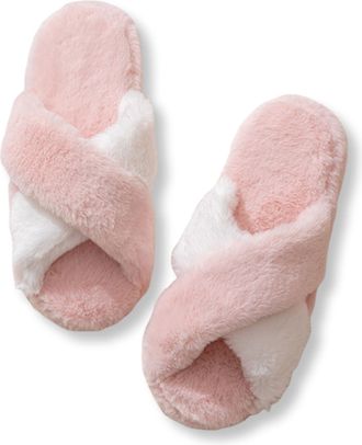 Generic Womens Slipper Cross-Strap Open-Toe Warm Cosy Non Slip Soft Lightweight Fluffy Slippers Pink 3.5/4 UK
