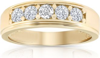 Pompeii3 1 Ct Diamond Ring Mens High Polished 14k Yellow Gold Wedding Anniversary Band
