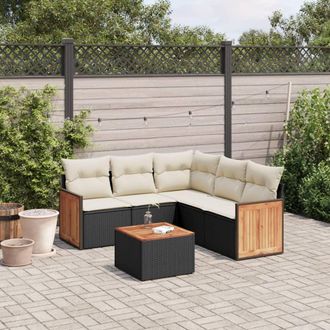 vidaXL Set De Sof&aacute;s De Jard&iacute;n 6 Piezas Y Cojines Rat&aacute;n Sint&eacute;tico Negro Vidaxl