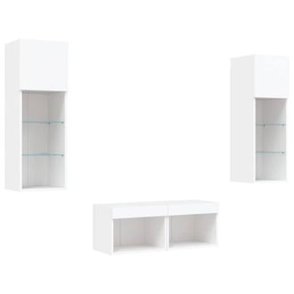 Berkfield Home Modern 4 Piece TV Wall Cabinets with LED Lights White