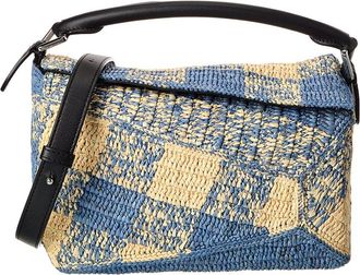 Loewe Puzzle Edge Small Raffia & Leather Shoulder Bag