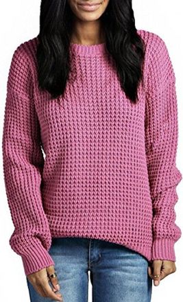 Crazy Girls Womens Ladies Baggy Long Sleeve Knitted Plain Chunky Top Sweater Jumper S-XL (16-18, Dusty Pink)