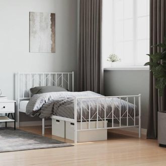 vidaXL Vidaxl Giroletto Con Testiera E Pediera Metallo Bianco 100x190 Cm