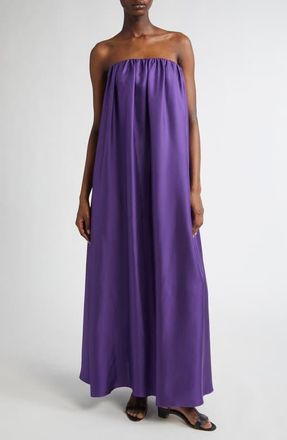 Max Mara Edda Strapless Silk Twill Dress in Purple at Nordstrom, Size 10
