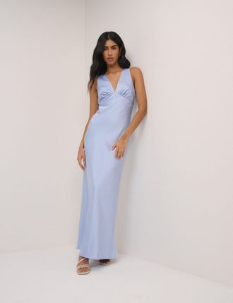 Nobody's Child Soft Blue Satin Joey Maxi Dress