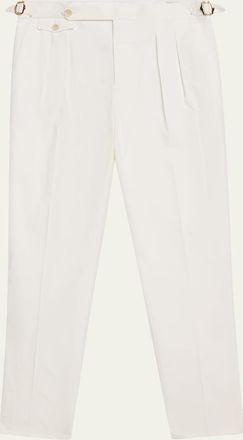 Brunello Cucinelli Mens Cotton Pleated Trousers with Waist Tabs