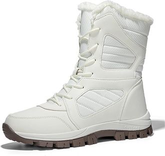 Generic Womens Winter Waterproof Snow Boots Mid-Calf Winter Shoes Warm Faux Fur Lining Boots Outdoor Travel Ankle Boots(White,4.5 UK)