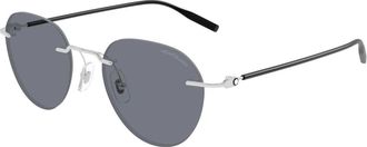 Montblanc Ronde zonnebril - Heren - Zonnebrillen - Grijs - 51 MM - Nylon - Accessoires