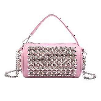 Generic Rivet Shoulder Bag - Punk Square Shoulder Bag 2024 | Square Cylinder Shoulder Bag, Fashion Studded Rock Tote Bags for Women and Girls, Pink, riferimen