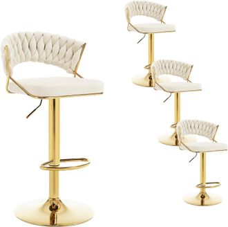 Woltu Woltu 4x Reposapi&eacute;s Altos Giratorios Ajustables Taburete De Bar De Cocina Crema