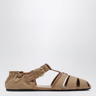 Miu Miu Beige Ruches sandals in cotton and nappa