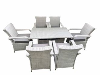 Fimous Rattan Garden Furniture Set with Rectangular Dining Table & Dining Chairs 6 Seater Light Grey Mixed