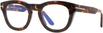 Tom Ford Eyeglasses Round Full Rim, Dark Havana Frame And Clear Blue Light Block Lens Ft5873-B052