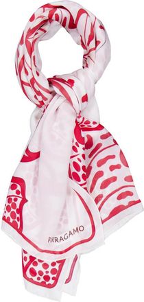 Ferragamo White Foliage Print Scarf
