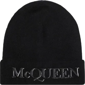 Alexander McQueen Zwarte Geribbelde Beanie Hoed Aw 22 - Heren - Hoeden - Zwart - L - Kasjmier - Accessoires