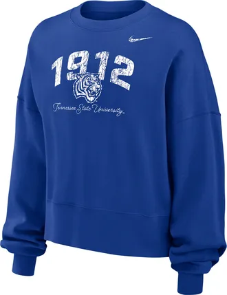 Nike Womens College Phoenix Fleece (Tennessee State University) Crew-Neck Sweatshirt in Blue | W33302TESU25-RYL