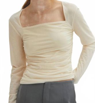 Skies Are Blue Clothing Rushed Waist Long Sleeve Top In Cream