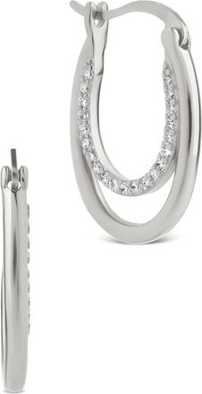 Sterling Forever Ellen Pav&eacute; Cubic Zirconia Double Oval Hoop Earrings in Silver at Nordstrom Rack