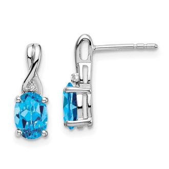 Diamond2Deal 14k White Gold Oval Blue Topaz and Diamond Earrings