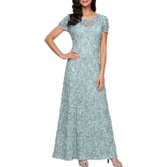 Alex Evenings Embellished Soutache A-Line Gown in Ice Sage at Nordstrom, Size 16P