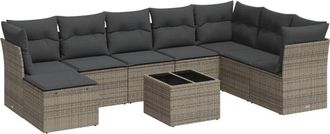 vidaXL Set De Muebles De Jard&iacute;n 9 Pzas Y Cojines Rat&aacute;n Sint&eacute;tico Gris Vidaxl