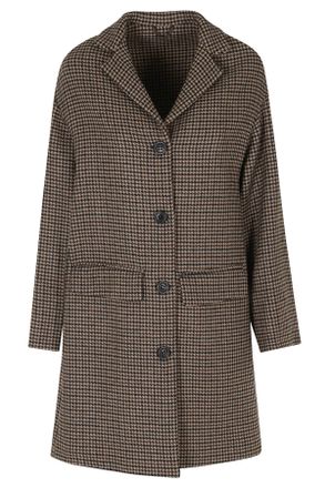 Kiltie Paul Beige Houndstooth Virgin Wool Coat