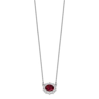 Diamond2Deal 14k White Gold 1 Ct Lab Grown Diamond and Created Ruby Pendant Necklace
