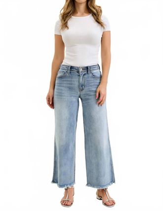 Judy Blue Ankle Hollywood Waistband Fray Hem Wide Leg Jeans In Denim
