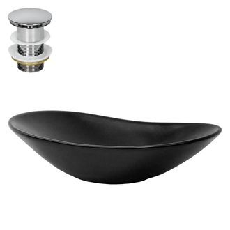 ECD Germany Lavabo cer&aacute;mico 630x360x155 mm ovalado con juego de desag&uuml;e plateado