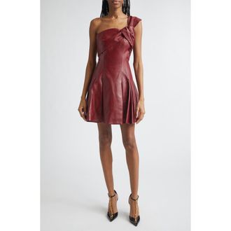 Balmain One-Shoulder Leather Minidress in 3Aw Red at Nordstrom, Size 4 Us