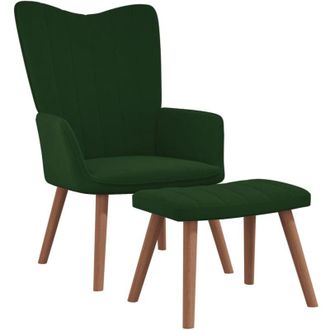 vidaXL Sill&oacute;n De Relax Con Taburete Terciopelo Verde Oscuro Vidaxl
