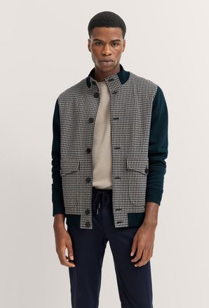 Bugatti Sweatjacke BUGATTI, Herren, Gr. L, blau (390, marine), Sweatware, 87% Baumwolle, 13% Polyester, Hahnentrittmuster, normal, Rippb&uuml;ndchen, Sweatjacken S