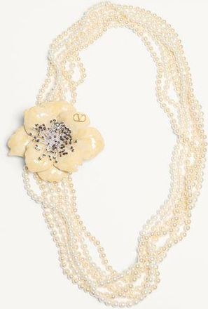 Valentino Garavani Fleur Lumineuse Necklace In Metal, Enamel, Pearls And Fabric Wo