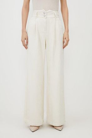 Karen Millen High Waisted Denim Wide Leg Jeans in Cream at Nordstrom, Size 12