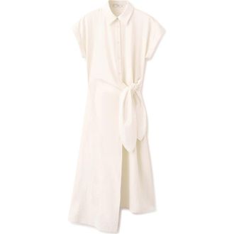 Mango Tie Waist Midi Shirtdress in Ecru at Nordstrom, Size 8