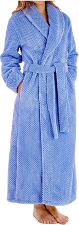 Slenderella Ladies Womens Soft Thick Light Blue Waffle Fleece Shawl Collared Light Blue Tie Belt Up Bath Robe Dressing Gown House Coat XL UK 20 22, Pale Blue