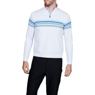 Tailorbyrd Engineered Stripe Performance Quarter-Zip Polo in White at Nordstrom Rack, Size Xx-Large