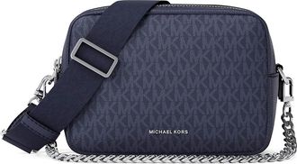 Michael Kors Bryant Medium Double Zip Chain Camera Crossbody Cross Body Womens Handbags Dress Blues : MD, Leather/Polyester