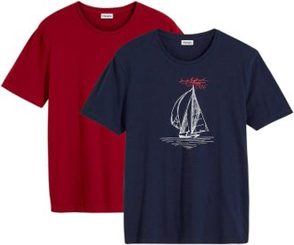 Bonprix T-Shirt BONPRIX, Herren, Gr. 48/50 (M), blau (dunkelblau, abendrot bedruckt), Obermaterial: 100% Baumwolle, regular fit, Shirts T-Shirt, Regular Fit, 