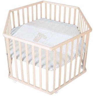 Roba Parc B&eacute;b&eacute; Hegaxonal - Roba - Liebhabear - R&eacute;glable En Hauteur - Fond D&eacute;houssable - 6 Roues Frein&eacute;es - Bois Naturel - Motif