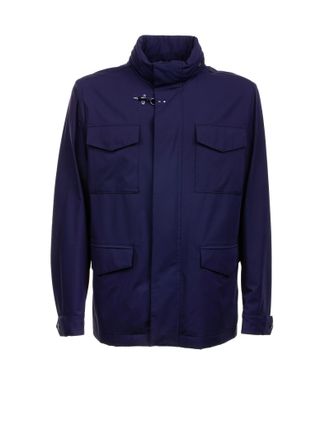 Fay Mens Field Jacket Unlined In Stretch Nylon With Water-repellent Treatment - Dark Blue - Size X-Large