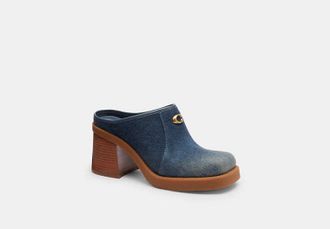 Coach Sculpted C Heeled Mule In Loved Denim