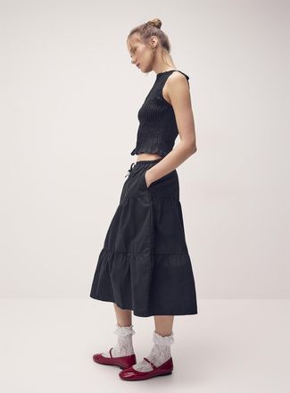 Twik Womens Tiered poplin midi skirt