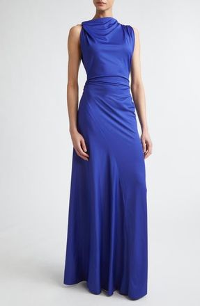 Victoria Beckham Draped Stretch Jersey Gown in Bright Indigo at Nordstrom, Size 2 Us