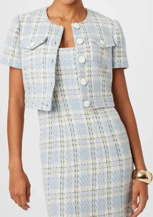Toccin London Short Sleeve Crop Jacket In Sky Blue