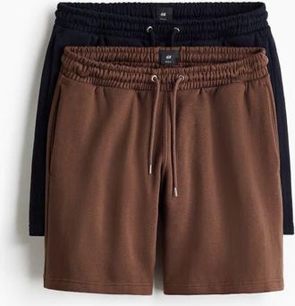 H&M 2-pack Regular Fit Shorts in Navy Blue/brown at Nordstrom, Size X-Small