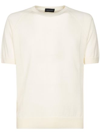 Tagliatore Cream Short-Sleeved T-Shirt with Ribbed Crew Neckline