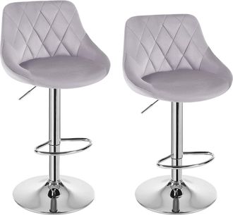 Woltu Woltu 2x Taburete De Bar Asiento De Terciopelo Taburete Giratorio Sillas Bar Altura Regulable Taburete Alto Cocina Gris Claro